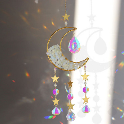 Krištolinis vėjo varpelis sferinis mėnulio gaudytojas kabantis pakabukas deimantas, natūralaus akmens prizmė, papuošalai užuolaidos, amatų langas