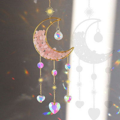 Krištolinis vėjo varpelis sferinis mėnulio gaudytojas kabantis pakabukas deimantas, natūralaus akmens prizmė, papuošalai užuolaidos, amatų langas