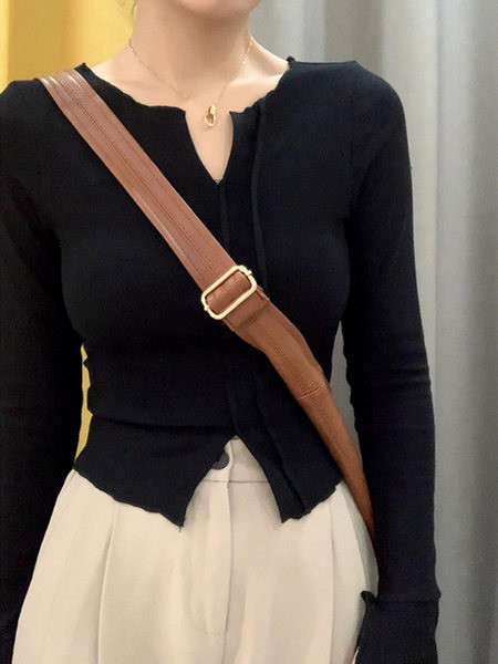 Γυναικείο μονόχρωμο μακρυμάνικο πουλόβερ με λαιμόκοψη V