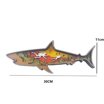 Fából készült hal dekoráció vájt többrétegű hal figura dísz szobor rusztikus dekoráció otthoni polc szekrény asztali karácsonyi ajándék