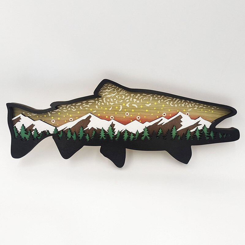 Fából készült hal dekoráció vájt többrétegű hal figura dísz szobor rusztikus dekoráció otthoni polc szekrény asztali karácsonyi ajándék