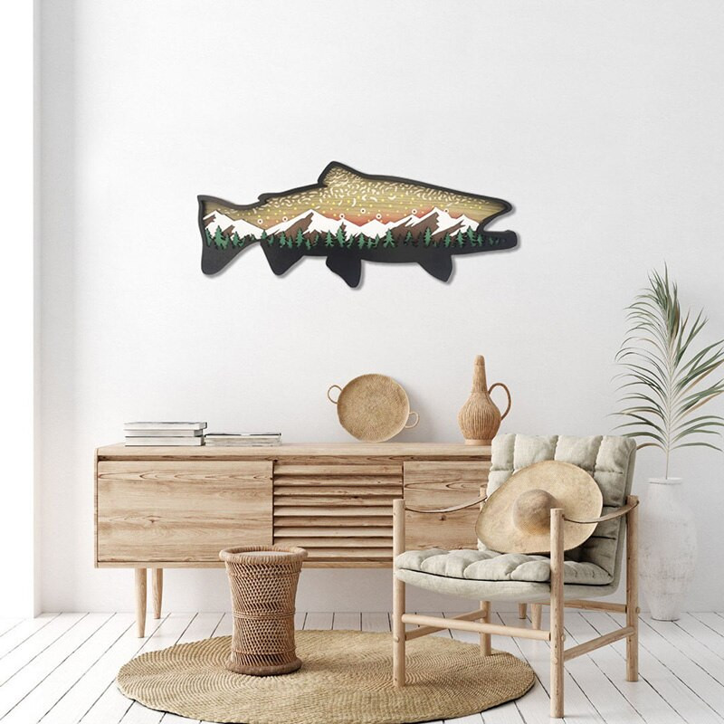 Fából készült hal dekoráció vájt többrétegű hal figura dísz szobor rusztikus dekoráció otthoni polc szekrény asztali karácsonyi ajándék