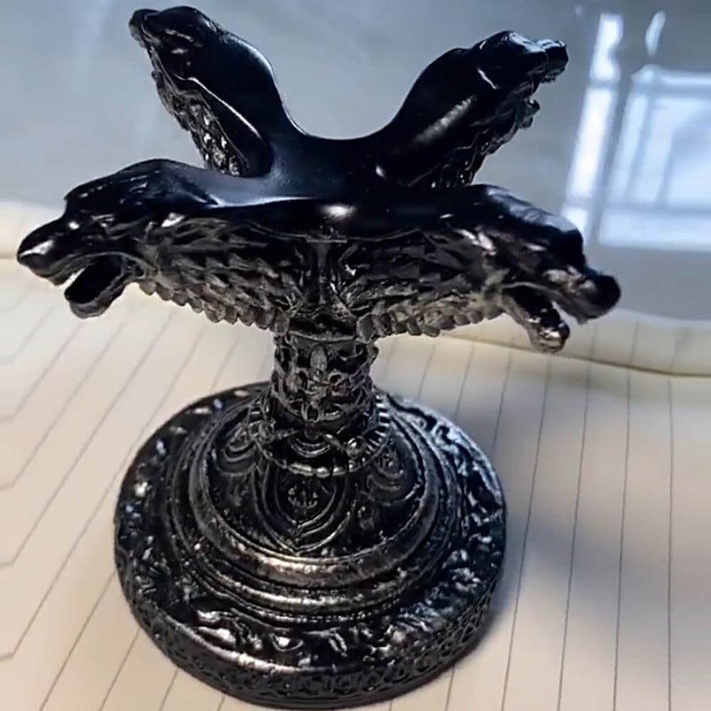 Retro Evil 4 Fejű Farkas Sárkányfej Gyanta szobor Kézműves Díszek Kristálygömbalap Magic Ball Display állvány Bútordekor
