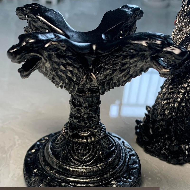Retro Evil 4 Fejű Farkas Sárkányfej Gyanta szobor Kézműves Díszek Kristálygömbalap Magic Ball Display állvány Bútordekor