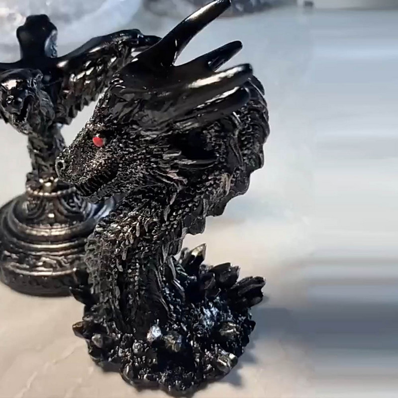 Retro Evil 4 Fejű Farkas Sárkányfej Gyanta szobor Kézműves Díszek Kristálygömbalap Magic Ball Display állvány Bútordekor