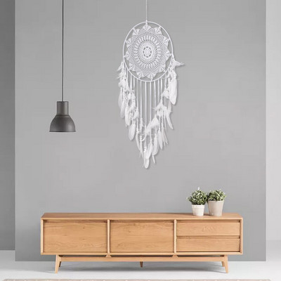 Big Dream Catcher északi stílusú fehér toll szélcsengő gyerekszoba otthoni akasztós dekoráció esküvői kellékek 110-120 cm