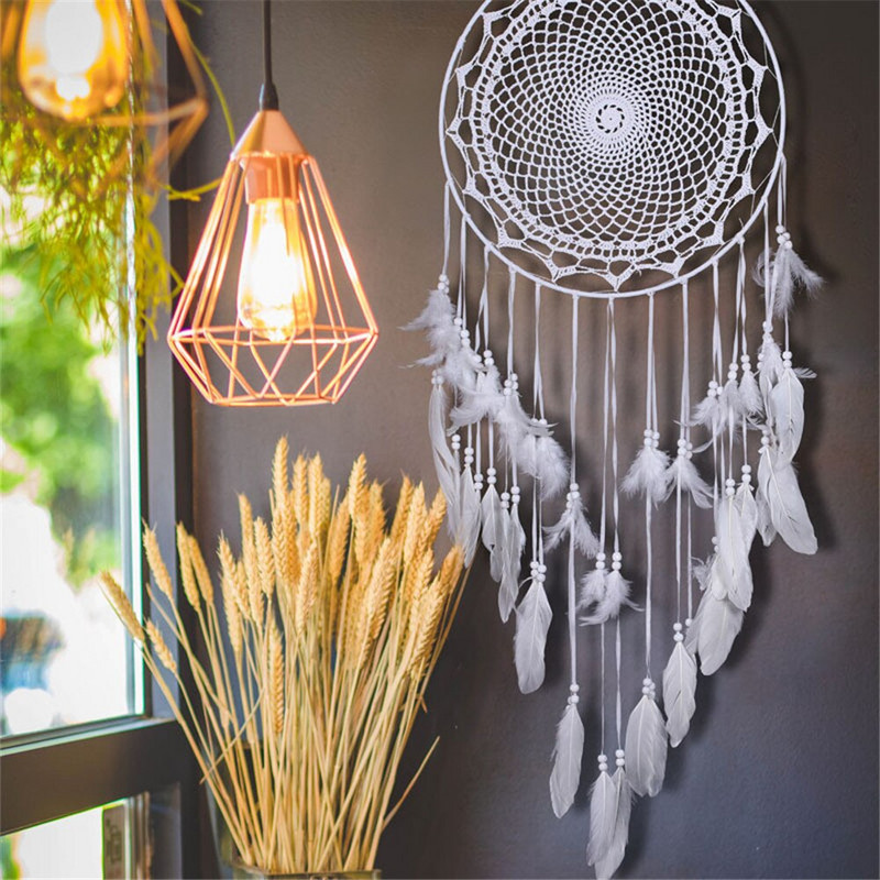 Big Dream Catcher északi stílusú fehér toll szélcsengő gyerekszoba otthoni akasztós dekoráció esküvői kellékek 110-120 cm
