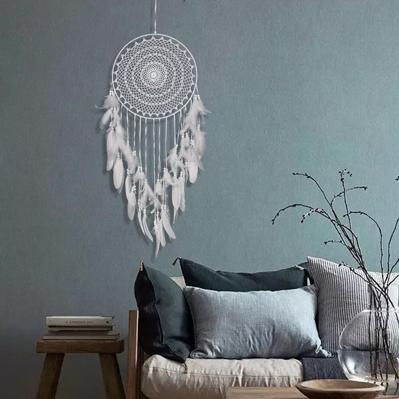 Big Dream Catcher északi stílusú fehér toll szélcsengő gyerekszoba otthoni akasztós dekoráció esküvői kellékek 110-120 cm