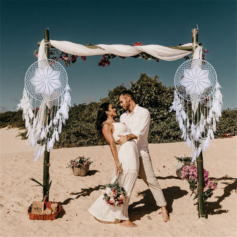 Big Dream Catcher északi stílusú fehér toll szélcsengő gyerekszoba otthoni akasztós dekoráció esküvői kellékek 110-120 cm