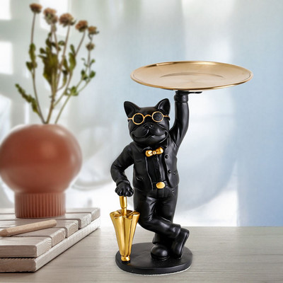 Nordic Resin Bulldog Szobor Kutya Figura Szobor Otthon Asztali Kulcs Ékszerek Uzsonnás Cukorka Tároló Tálca Tartó Dekorációs Dísz