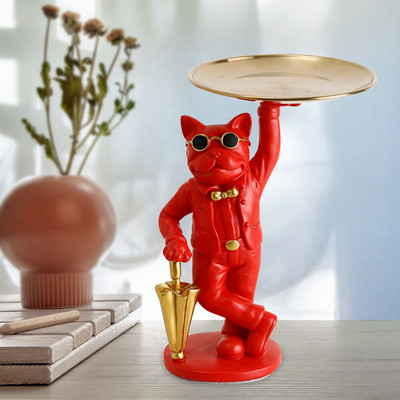 Nordic Resin Bulldog Szobor Kutya Figura Szobor Otthon Asztali Kulcs Ékszerek Uzsonnás Cukorka Tároló Tálca Tartó Dekorációs Dísz