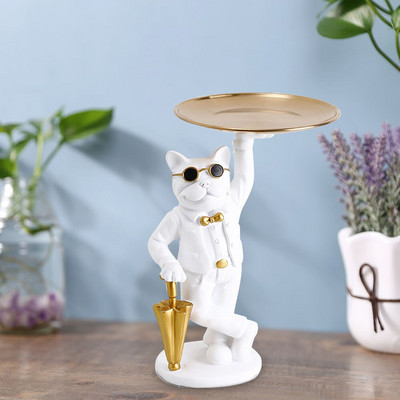 Nordic Resin Bulldog Szobor Kutya Figura Szobor Otthon Asztali Kulcs Ékszerek Uzsonnás Cukorka Tároló Tálca Tartó Dekorációs Dísz