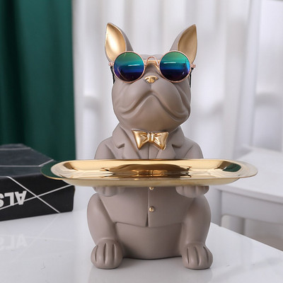 Nordic Resin Bulldog Szobor Kutya Figura Szobor Otthon Asztali Kulcs Ékszerek Uzsonnás Cukorka Tároló Tálca Tartó Dekorációs Dísz