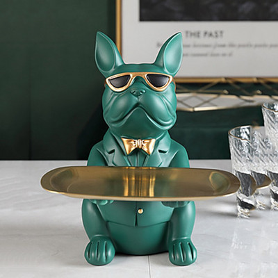 Nordic Resin Bulldog Szobor Kutya Figura Szobor Otthon Asztali Kulcs Ékszerek Uzsonnás Cukorka Tároló Tálca Tartó Dekorációs Dísz
