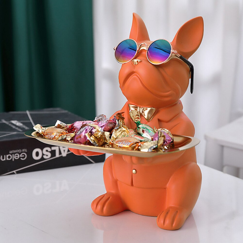 Nordic Resin Bulldog Szobor Kutya Figura Szobor Otthon Asztali Kulcs Ékszerek Uzsonnás Cukorka Tároló Tálca Tartó Dekorációs Dísz