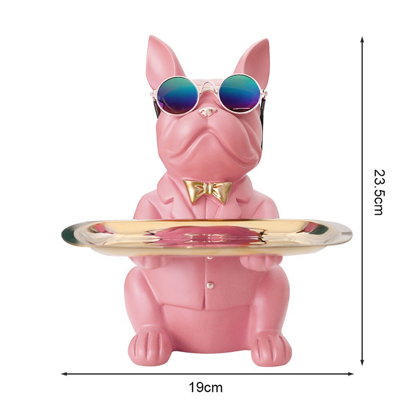 Nordic Resin Bulldog Szobor Kutya Figura Szobor Otthon Asztali Kulcs Ékszerek Uzsonnás Cukorka Tároló Tálca Tartó Dekorációs Dísz