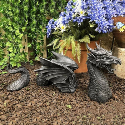 Sculptură de gazon Fantezie gotică Figurine de dragon Artă Grădină Patio Statui de gazon Decor Sculpturi de dragon Uriaș de rășină