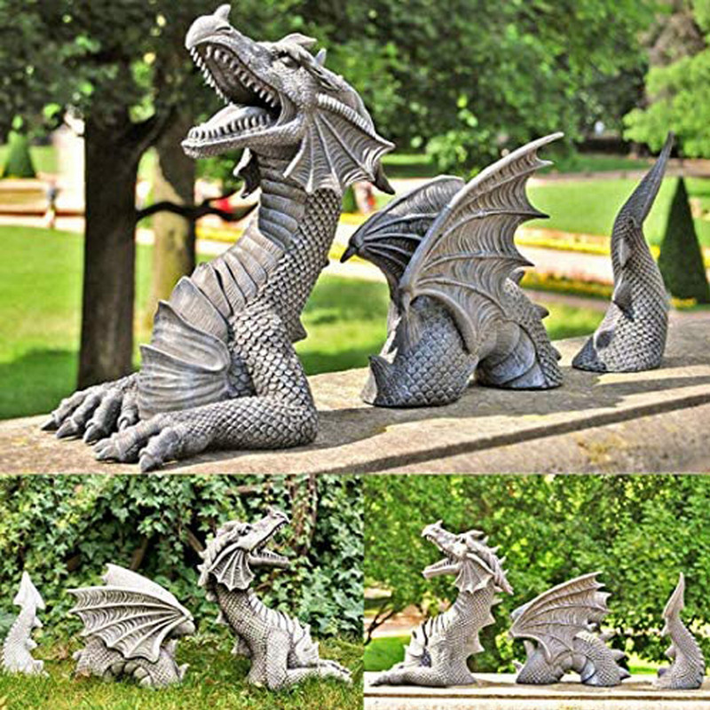 Sculptură de gazon Fantezie gotică Figurine de dragon Artă Grădină Patio Statui de gazon Decor Sculpturi de dragon Uriaș de rășină