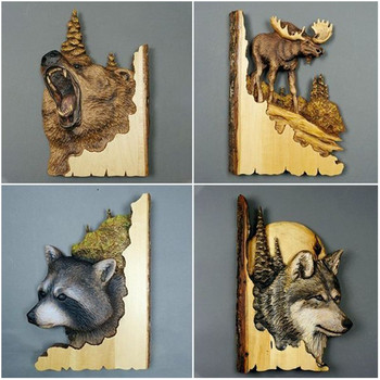 Резба на животни, ръчна изработка, окачена на стена скулптура 3D миеща мечка, мечка, елен, ръчно рисувани декорации за дома, всекидневната, дропшиппинг