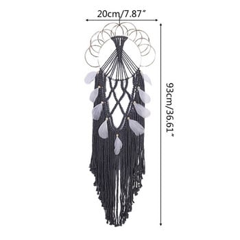 Macrame Wall Hanging Dream Catcher Boho Χειροποίητη ταπετσαρία με φτερό υφαντή φούντα για Διακόσμηση γάμου για παιδικό δωμάτιο