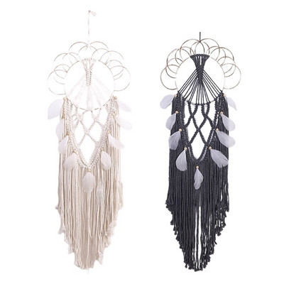 Macrame Wall Hanging Dream Catcher Boho Χειροποίητη ταπετσαρία με φτερό υφαντή φούντα για Διακόσμηση γάμου για παιδικό δωμάτιο