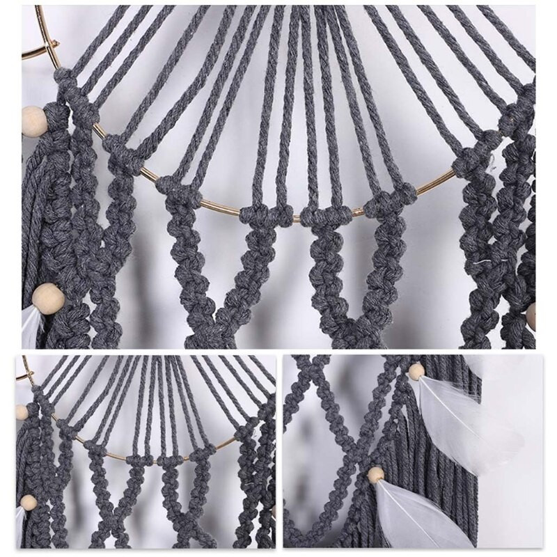 Makramé falra akasztható álomfogó Boho kézzel készített szőtt bojtos toll kárpit gyerekszoba esküvői dekorációhoz