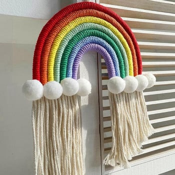 Rainbow Κρεμαστό ντεκόρ Macrame Διακόσμηση σπιτιού Αξεσουάρ Nordic στολίδια τοίχου Παιδικό δωμάτιο βρεφικής φωτογραφίας Διακόσμηση γάμου