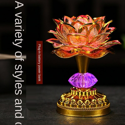 7Color for Lotus Flower Lamp Βουδιστικές λάμπες προσευχής 52 βουδιστικά τραγούδια Βούδα Μουσική Μηχανή LED που αλλάζει χρώμα Φως ναού