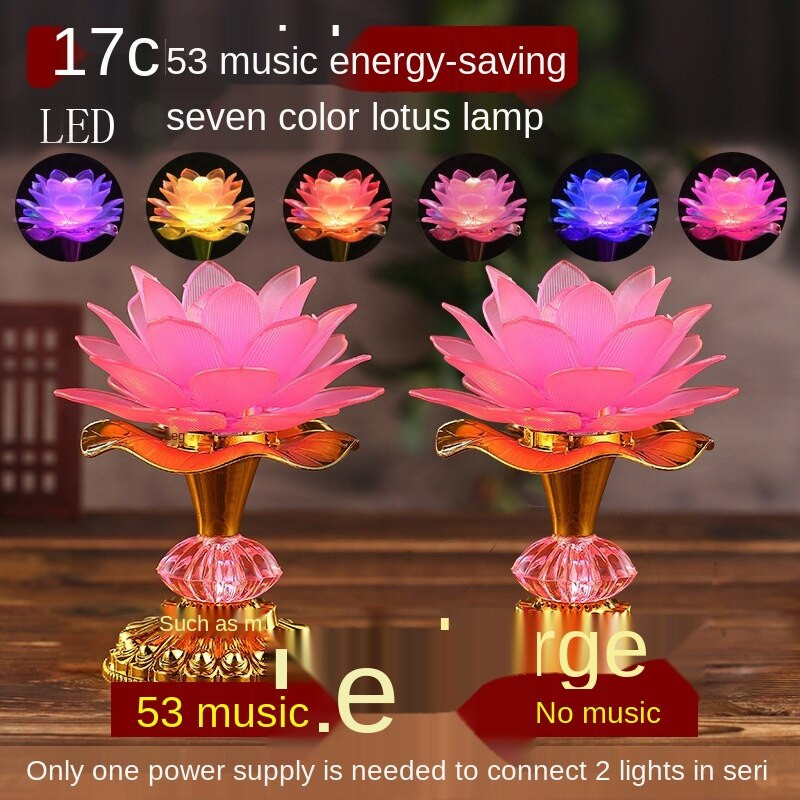7 színű lótuszvirág lámpa Buddhista imalámpák 52 buddhista dal Buddha zenegép LED színváltó templomfény