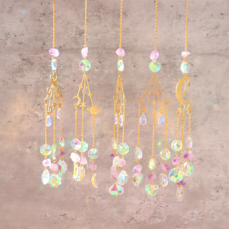 Crystal Wind Moon Csillagfogó gyémánt medál Álomfogó Szivárvány Chaser Lógó Csepp Otthoni Kert Dekor Szélcsengő