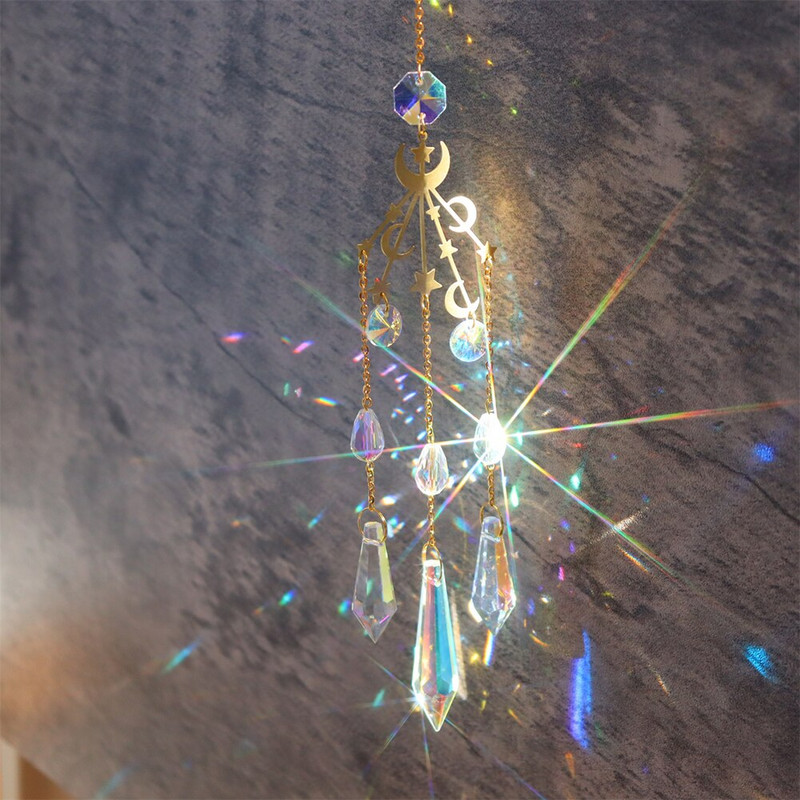Crystal Wind Moon Csillagfogó gyémánt medál Álomfogó Szivárvány Chaser Lógó Csepp Otthoni Kert Dekor Szélcsengő
