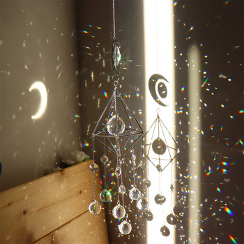 Wind Chime Crystal Light Catcher Κρεμαστό στολίδι Διαμαντένιο φεγγάρι Πρίσμα Μεταλλικό πλαίσιο Φωτιστικό Μπάλα Χάντρες Κοσμήματα Διακόσμηση σπιτιού