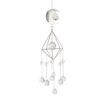 Wind Chime Crystal Light Catcher Κρεμαστό στολίδι Διαμαντένιο φεγγάρι Πρίσμα Μεταλλικό πλαίσιο Φωτιστικό Μπάλα Χάντρες Κοσμήματα Διακόσμηση σπιτιού