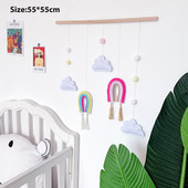 Skandináv aranyos filcfelhők formájú falra akasztott dísz fa bot bojtos medál gyerekszoba dekoráció szivárvány óvoda fotó kellék