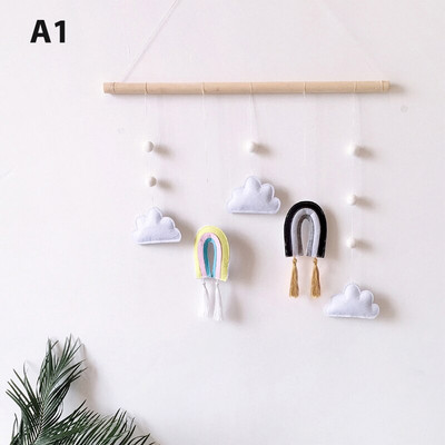 Skandináv aranyos filcfelhők formájú falra akasztott dísz fa bot bojtos medál gyerekszoba dekoráció szivárvány óvoda fotó kellék