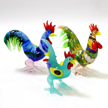 Цветни занаятчийски фигурки на петел от муранско стъкло Миниатюрни сладки, ръчно изработени петли Пилета Животни Орнаменти Начало Декор Новогодишни подаръци