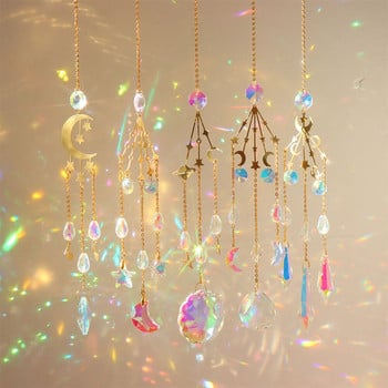 5 τμχ Crystal Sun Catcher Wind Chime Moon Star Natural Stones Prisms Light Catcher Windchimes Κρεμαστό παράθυρο αυτοκινήτου Κρεμαστό σταγόνα