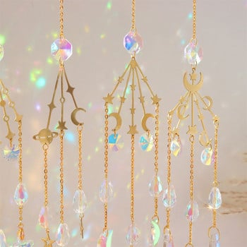 5 τμχ Crystal Sun Catcher Wind Chime Moon Star Natural Stones Prisms Light Catcher Windchimes Κρεμαστό παράθυρο αυτοκινήτου Κρεμαστό σταγόνα