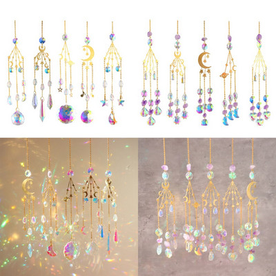 5 τμχ Crystal Sun Catcher Wind Chime Moon Star Natural Stones Prisms Light Catcher Windchimes Κρεμαστό παράθυρο αυτοκινήτου Κρεμαστό σταγόνα