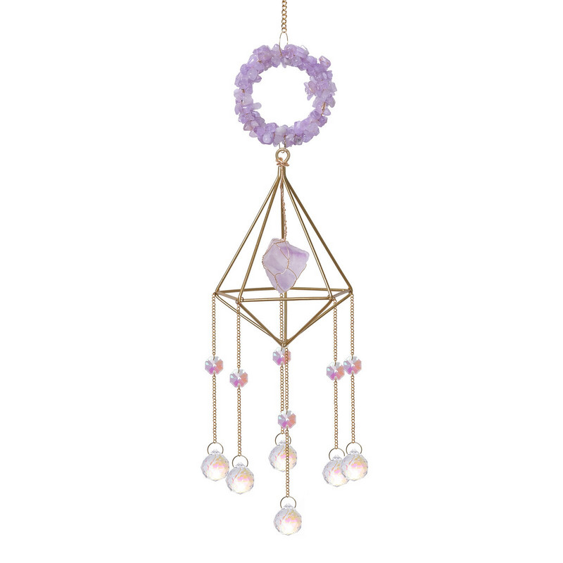 Kristálydíszek függő fémdíszek, könnyű szélcsengő természetes kő prizma golyós ékszerek függő díszek