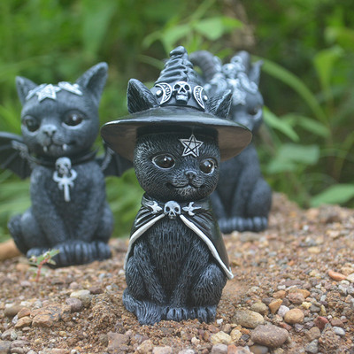 Хелоуин Черна котка Орнамент Смола Магическа маса Аксесоари за изкуство Kawaii Стаен декор Миниатюрни фигурки на животни за интериорен декор