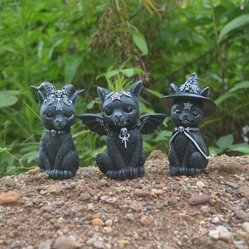 Halloween fekete macska dísz Gyanta Magic Table Art Kiegészítők Kawaii Szobadekor Állatok Miniatűrök Figurák belső dekorációhoz