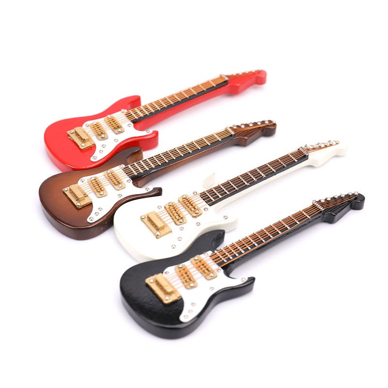 1 készlet Mini elektromos gitármodell Miniatűr dekorációs hangszerek tokkal és állvánnyal