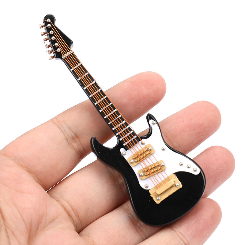 1 készlet Mini elektromos gitármodell Miniatűr dekorációs hangszerek tokkal és állvánnyal