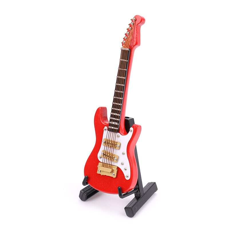 1 készlet Mini elektromos gitármodell Miniatűr dekorációs hangszerek tokkal és állvánnyal