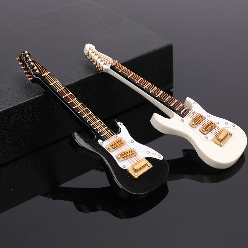 1 készlet Mini elektromos gitármodell Miniatűr dekorációs hangszerek tokkal és állvánnyal