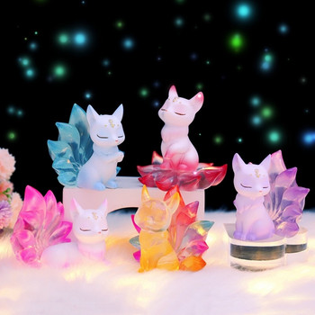 Nine Tailed Fox Mystery Box Girls Decoration Anime Kawaii Colorful Fox Desktop Ornament Birthday Gift Blind Boxes