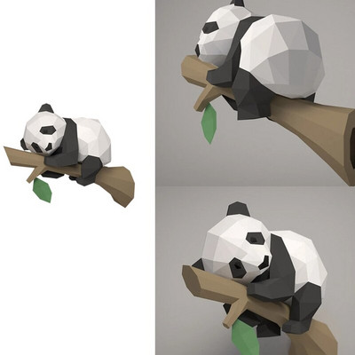 Τρισδιάστατο μοντέλο από χαρτί ζώων, Panda On The Tree Geometric Origami για διακόσμηση σπιτιού, διακόσμηση τοίχου, Παιδικά παιχνίδια λιανικής πώλησης