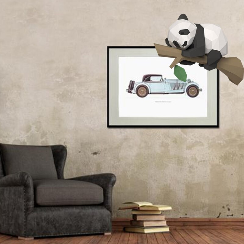 Model de hârtie 3D cu animale, Origami geometric cu panda pe copac pentru decorarea interioară, decorarea peretelui, vânzare cu amănuntul de jucării educaționale pentru copii