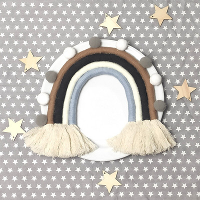 Kézzel készített bohém makramé kézműves gobelin gyerekszoba Deco pamut szivárványos fali akasztó